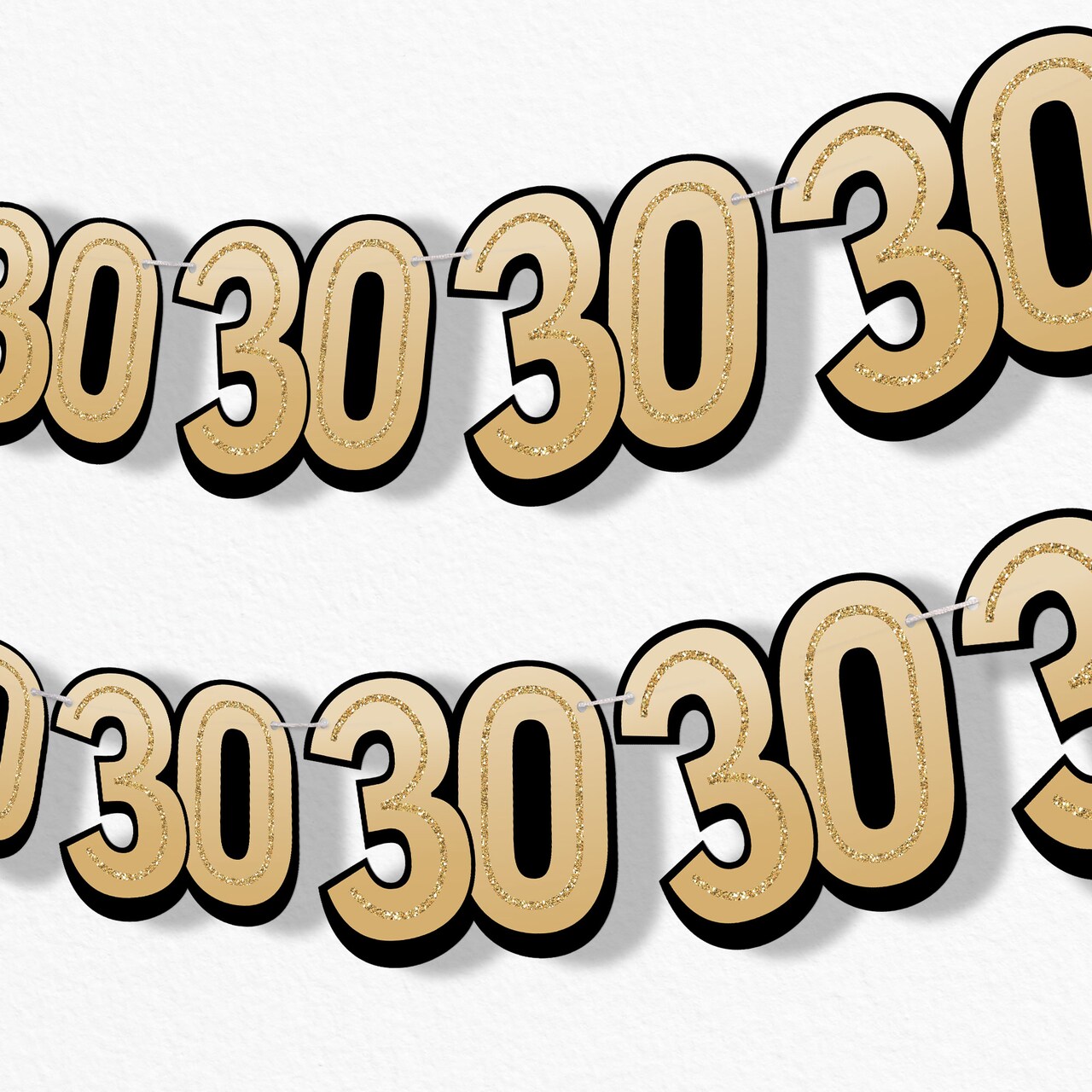 Big Dot of Happiness 30th Birthday Garland Banner Adult Black and Gold Birthday Backdrop 30 Feet of Cord 15 Double Sided Paper Number Age 30 Shapes